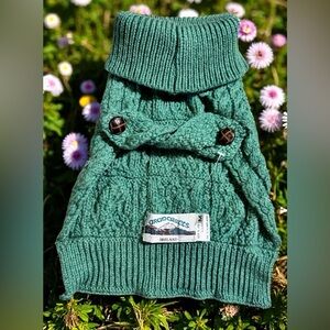 VTG Aran Craft  Pet -Dog -Puppy Green 100% Merino Wool Sweater M size